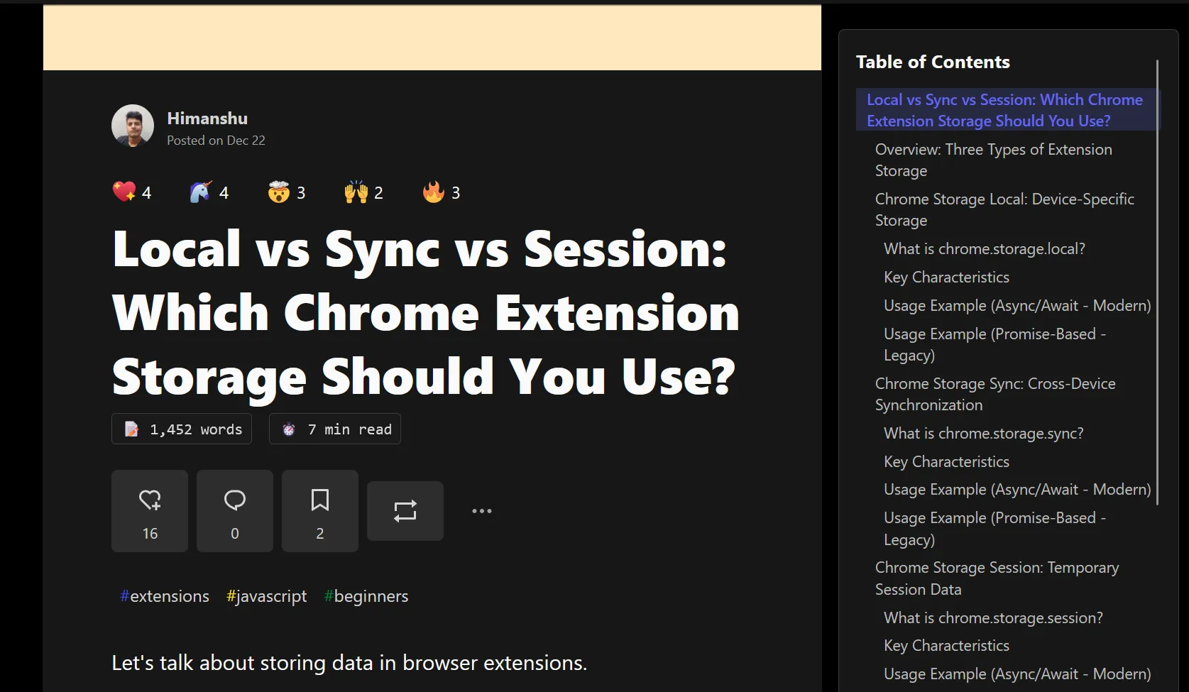 Article page screenshot of Local vs Sync by notearthian
