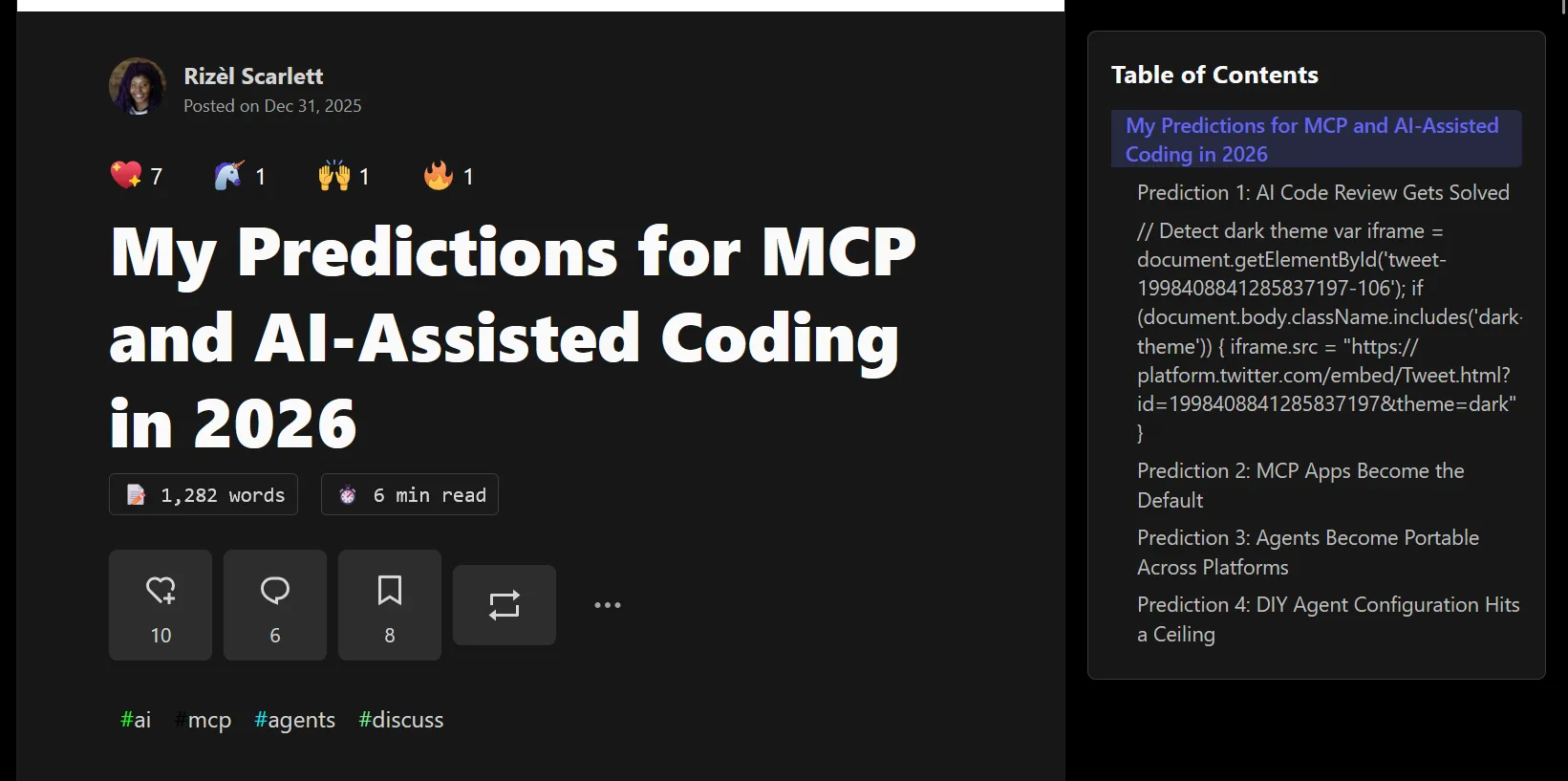 Article page screenshot of 'My Predictions for MCP...'