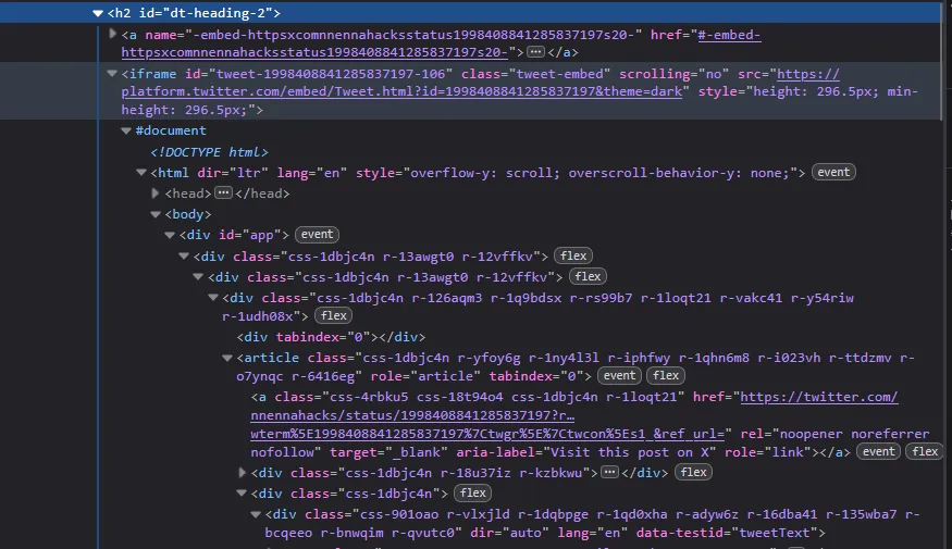 embed html in devtool inspector