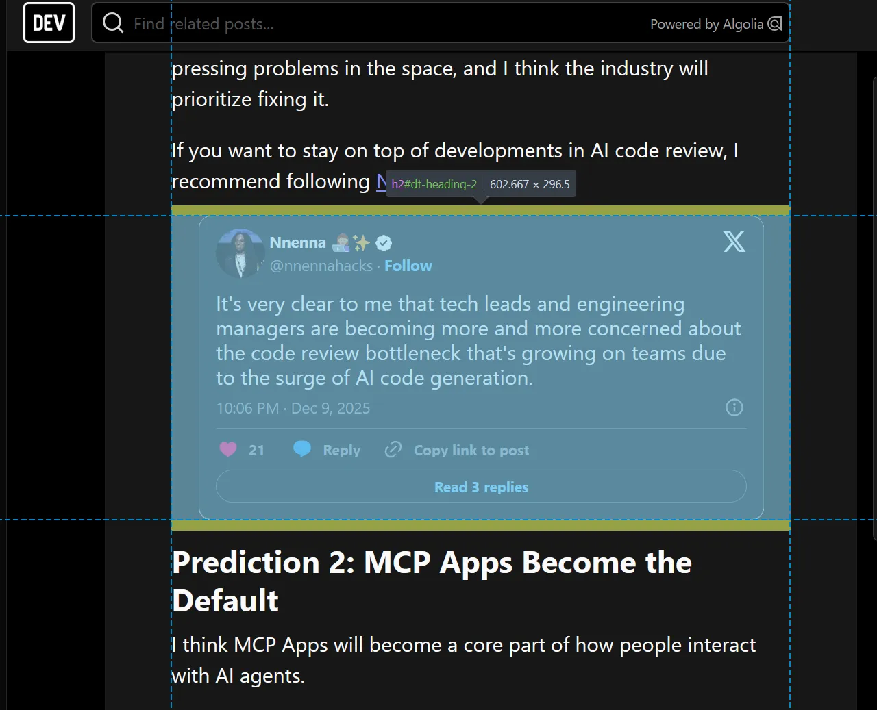 embed highlighted by devtool inspector