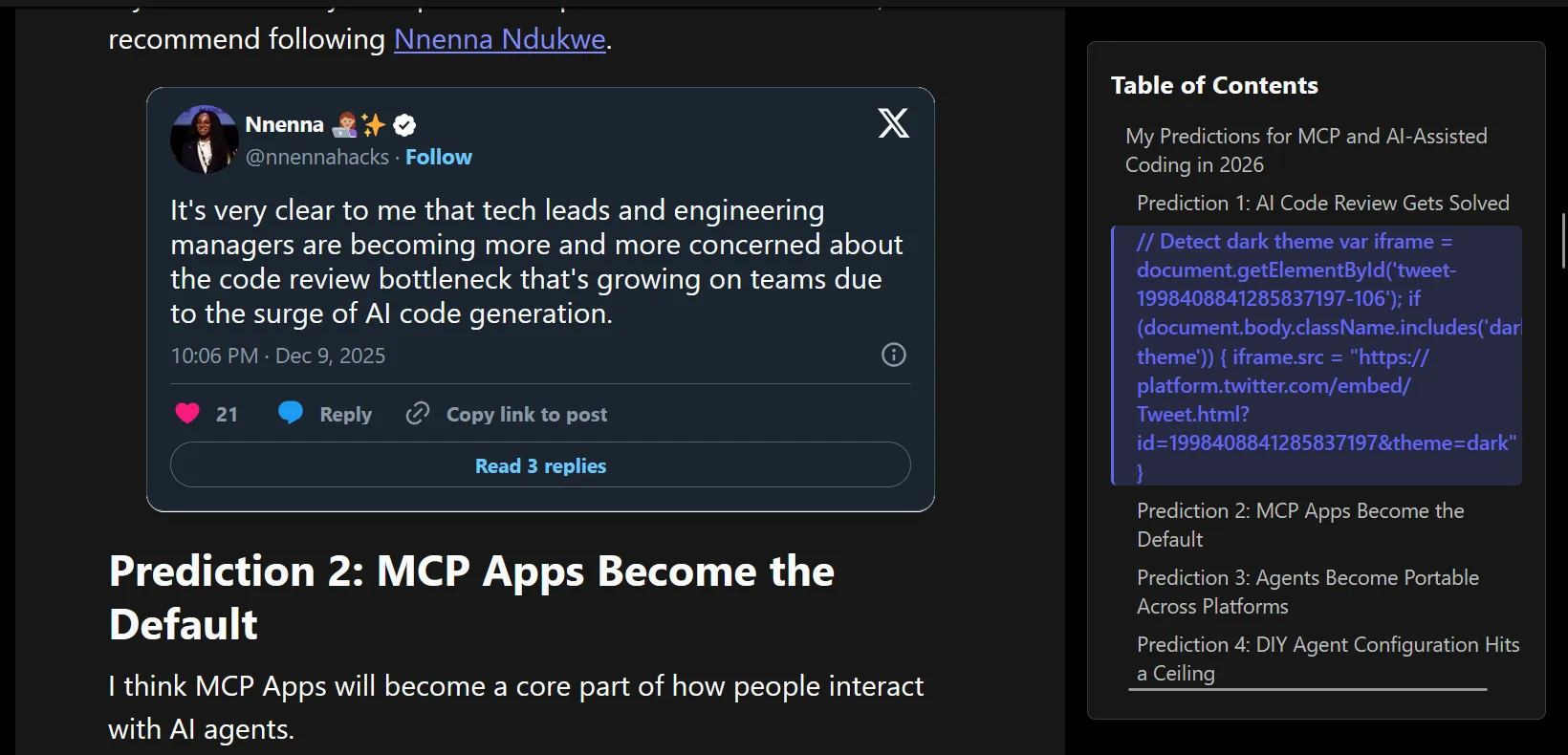 screenshot of embed with iframe along with ToC